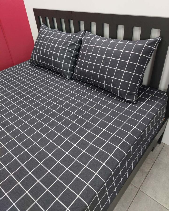 Kareli Siyah Lastikli Çarşaf Seti Çift Kişilik | Komple Lastikli Solmaya Dayanıklı Yüksek Derinlik - 4