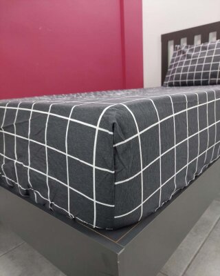 Kareli Siyah Lastikli Çarşaf Seti Tek Kişilik | Kaymaz, Solmaya Dayanıklı  - 3