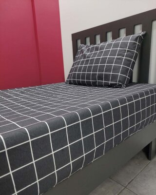 Kareli Siyah Lastikli Çarşaf Seti Tek Kişilik | Kaymaz, Solmaya Dayanıklı  - 4