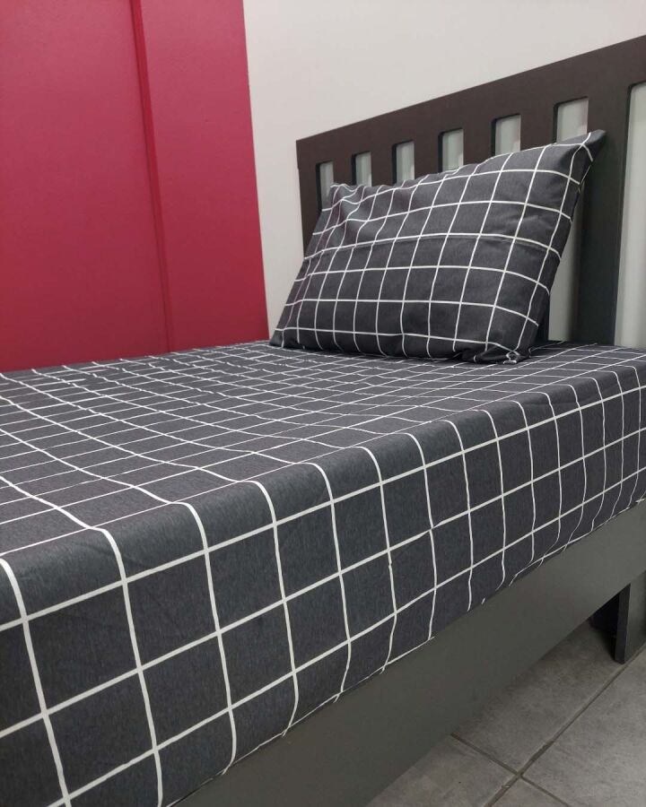 Kareli Siyah Lastikli Çarşaf Seti Tek Kişilik | Kaymaz, Solmaya Dayanıklı  - 4