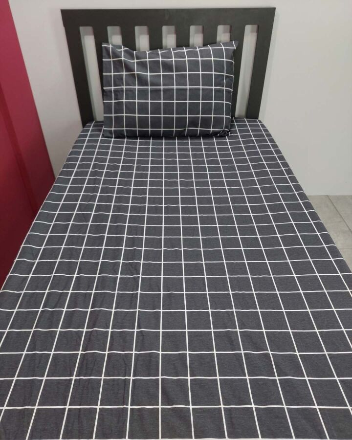 Kareli Siyah Lastikli Çarşaf Seti Tek Kişilik | Kaymaz, Solmaya Dayanıklı  - 5