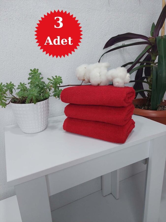 Kırmızı Kuaför Havlusu 3'lü Set 50x90 cm | Berber, Sporcu, Baş Havlusu | Hızlı Kurur - 1