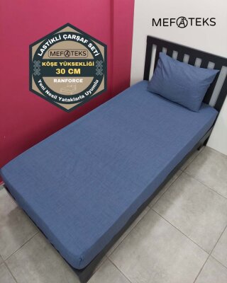  Kot Mavi Lastikli Çarşaf Seti Tek Kişilik | Kaymaz Solmaya Dayanıklı  