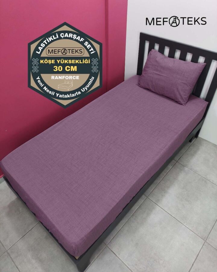 Koyu Mürdüm Fırça Lastikli Çarşaf Seti Tek Kişilik | Kaymaz Solmaya Dayanıklı - 1