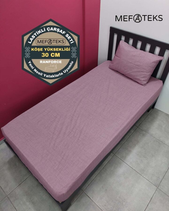 Mürdüm Fırça Lastikli Çarşaf Seti Tek Kişilik | Kaymaz Solmaya Dayanıklı  - 1