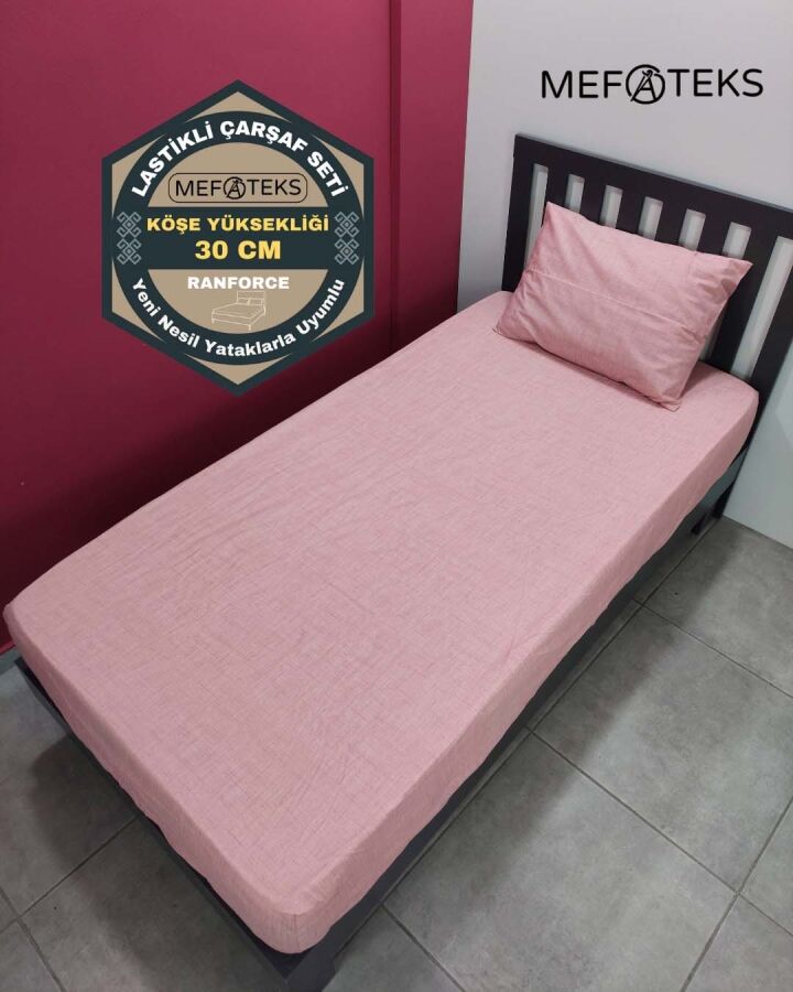 Pudra Lastikli Çarşaf Seti Tek Kişilik | Kaymaz, Solmaya Dayanıklı  - 1