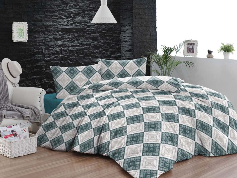 Tek Kişilik Baskılı Pamuklu Nevresim Takımı 77789 Yeşil 160x220 cm | Yumuşak, Nefes Alabilir - 1