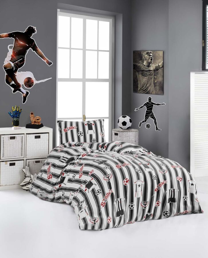 Tek Kişilik Nevresim Takımı Bjk Siyah 160x220 | Pamuklu Basic Genç Odası Uyku Seti - 1