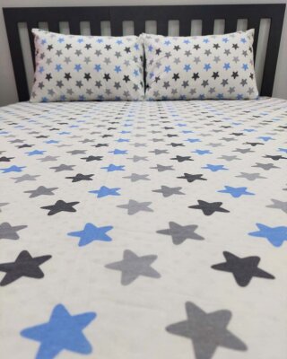 Yıldız Mavi Lastikli Çarşaf Seti Çift Kişilik | Komple Lastikli Solmaya Dayanıklı Yüksek Derinlik   (1)