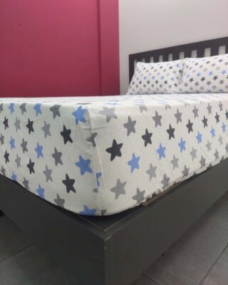 Yıldız Mavi Lastikli Çarşaf Seti Çift Kişilik | Komple Lastikli Solmaya Dayanıklı Yüksek Derinlik   - 3