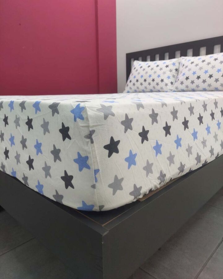 Yıldız Mavi Lastikli Çarşaf Seti Çift Kişilik | Komple Lastikli Solmaya Dayanıklı Yüksek Derinlik   - 3