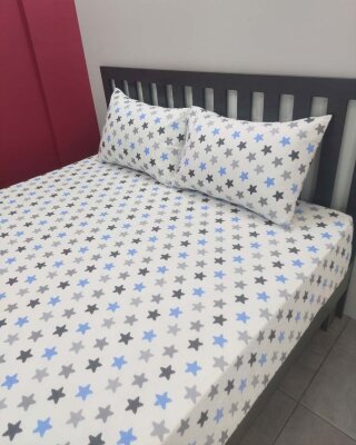 Yıldız Mavi Lastikli Çarşaf Seti Çift Kişilik | Komple Lastikli Solmaya Dayanıklı Yüksek Derinlik   - 4