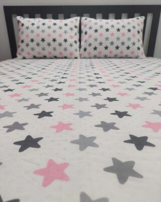 Yıldız Pembe Lastikli Çarşaf Seti Çift Kişilik | Komple Lastikli Solmaya Dayanıklı Yüksek Derinlik  (1)