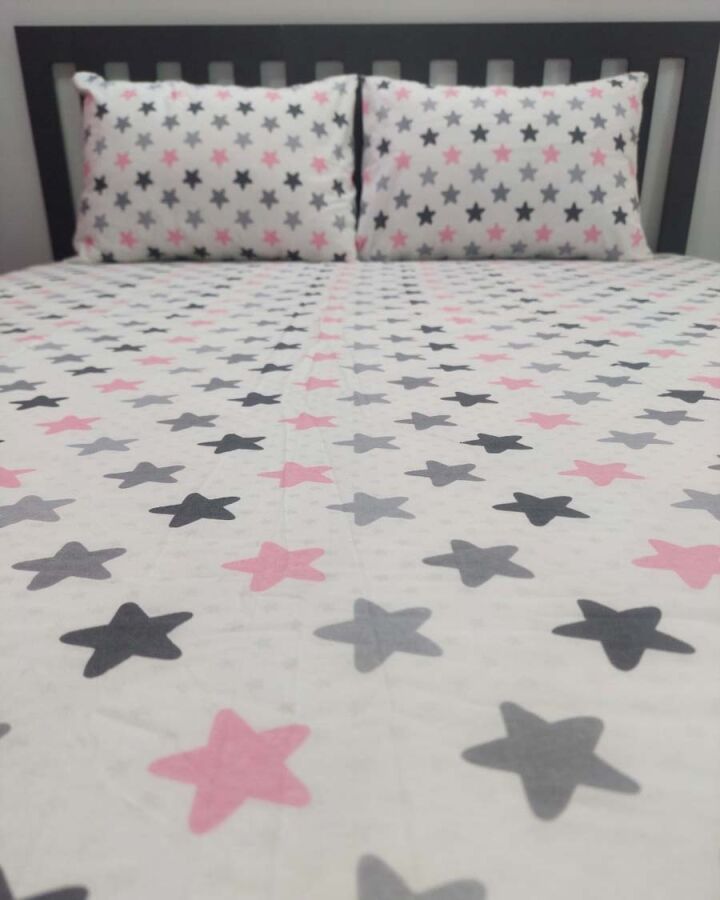 Yıldız Pembe Lastikli Çarşaf Seti Çift Kişilik | Komple Lastikli Solmaya Dayanıklı Yüksek Derinlik  - 2