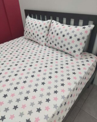 Yıldız Pembe Lastikli Çarşaf Seti Çift Kişilik | Komple Lastikli Solmaya Dayanıklı Yüksek Derinlik  - 4