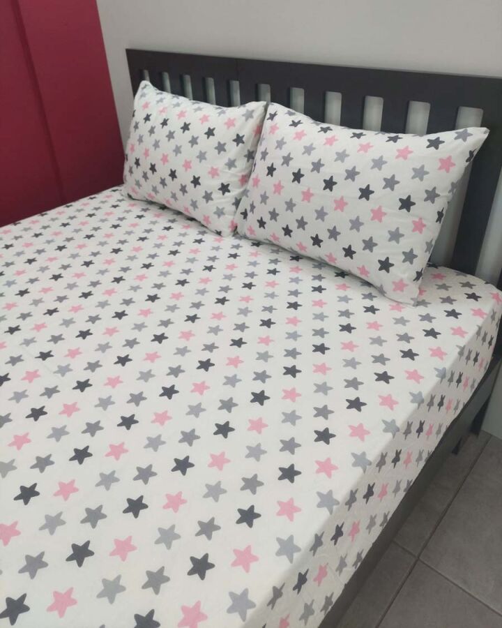 Yıldız Pembe Lastikli Çarşaf Seti Çift Kişilik | Komple Lastikli Solmaya Dayanıklı Yüksek Derinlik  - 4