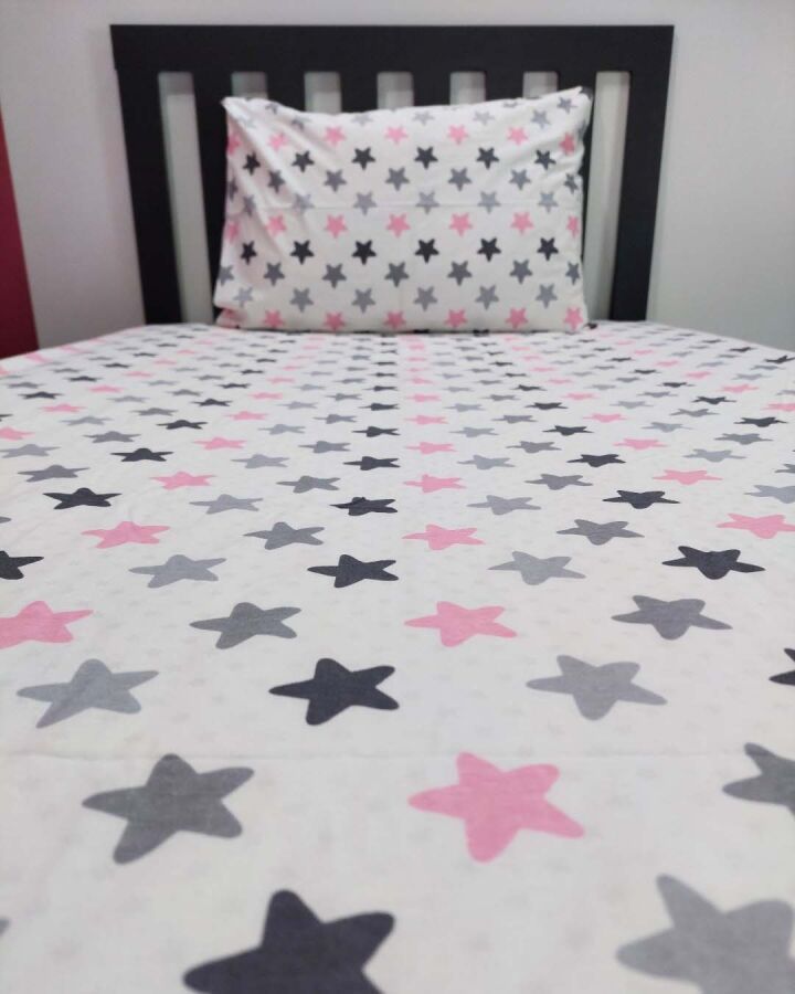 Yıldız Pembe Lastikli Çarşaf Seti Tek Kişilik | Kaymaz, Solmaya Dayanıklı - 2