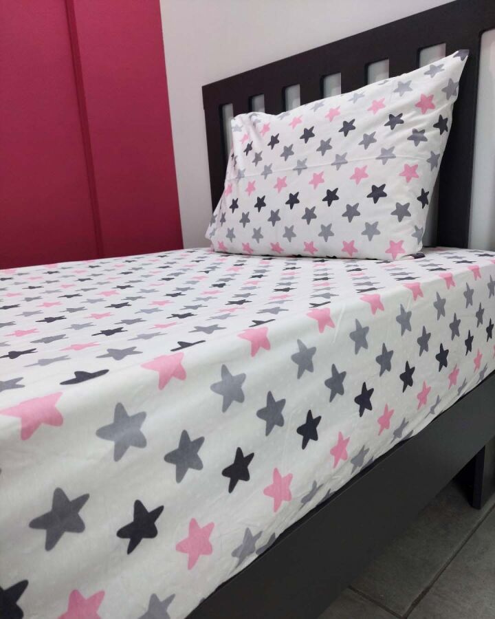 Yıldız Pembe Lastikli Çarşaf Seti Tek Kişilik | Kaymaz, Solmaya Dayanıklı - 4