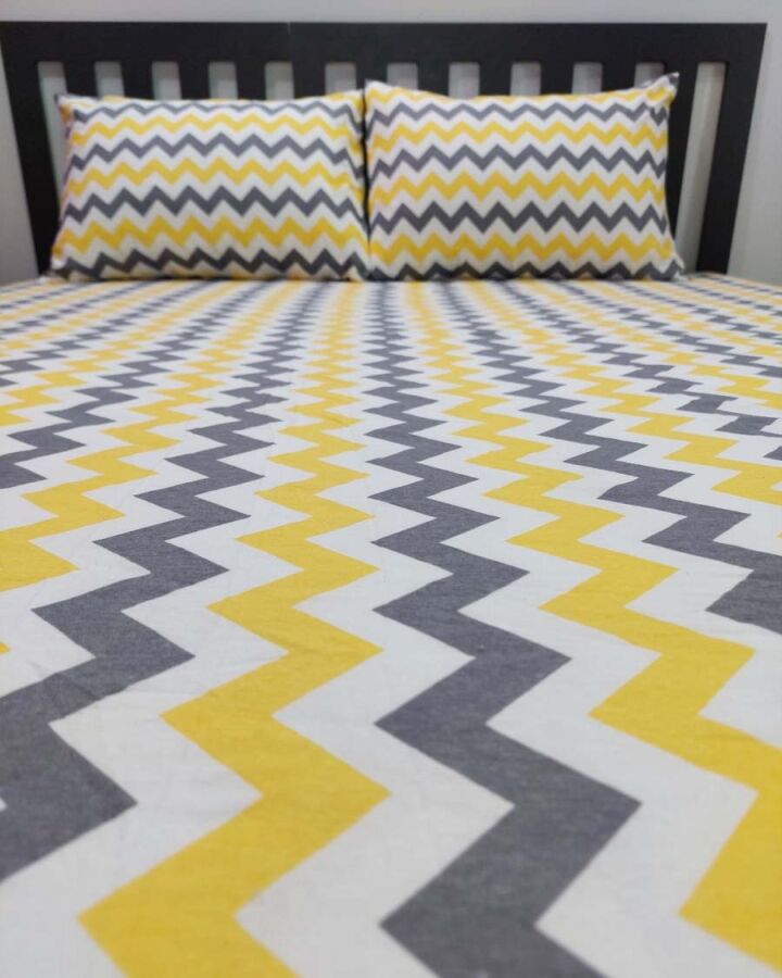 Zigzag Sarı Lastikli Çarşaf Seti Çift Kişilik | Komple Lastikli Solmaya Dayanıklı Yüksek Derinlik - 2