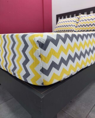 Zigzag Sarı Lastikli Çarşaf Seti Çift Kişilik | Komple Lastikli Solmaya Dayanıklı Yüksek Derinlik - 3