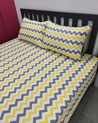 Zigzag Sarı Lastikli Çarşaf Seti Çift Kişilik | Komple Lastikli Solmaya Dayanıklı Yüksek Derinlik - 4
