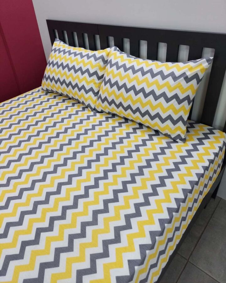 Zigzag Sarı Lastikli Çarşaf Seti Çift Kişilik | Komple Lastikli Solmaya Dayanıklı Yüksek Derinlik - 4