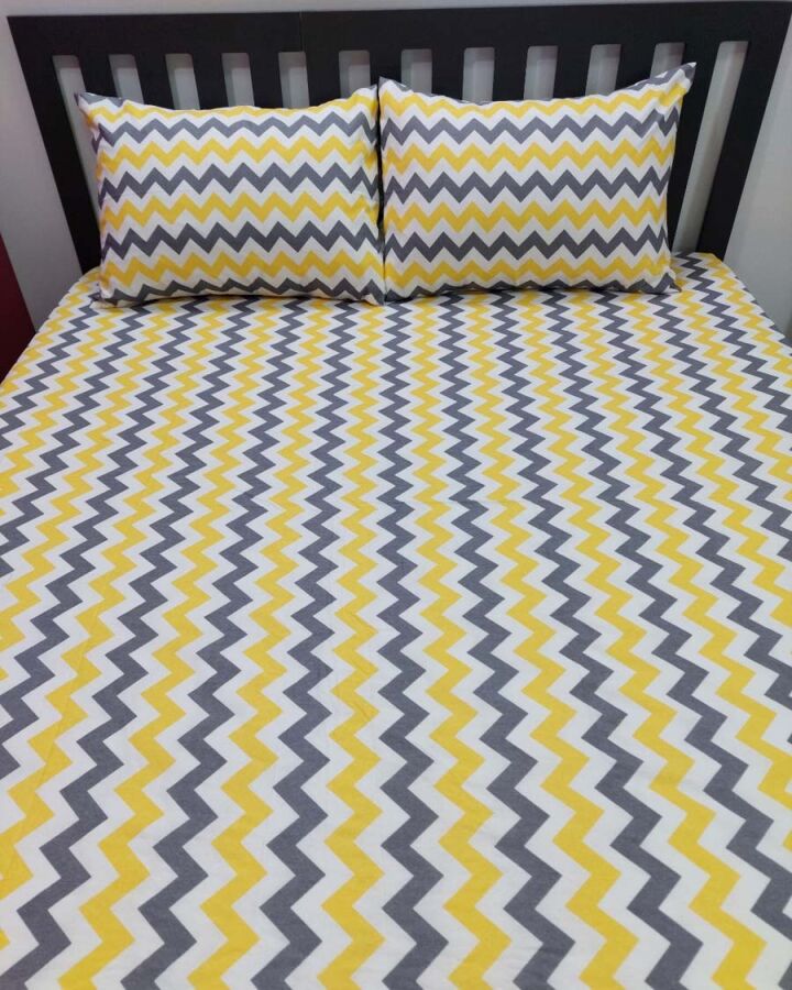 Zigzag Sarı Lastikli Çarşaf Seti Çift Kişilik | Komple Lastikli Solmaya Dayanıklı Yüksek Derinlik - 5