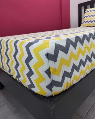 Zigzag Sarı Lastikli Çarşaf Seti Tek Kişilik | Kaymaz, Solmaya Dayanıklı - 3