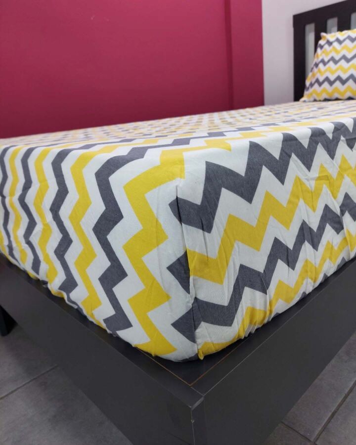 Zigzag Sarı Lastikli Çarşaf Seti Tek Kişilik | Kaymaz, Solmaya Dayanıklı - 3