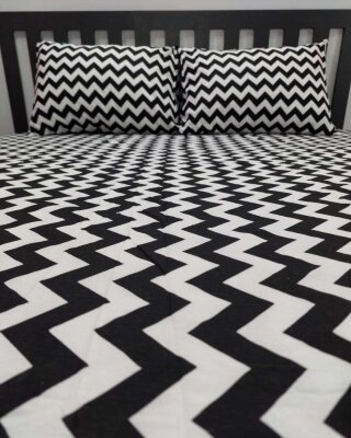 Zigzag Siyah Lastikli Çarşaf Seti Çift Kişilik | Komple Lastikli Solmaya Dayanıklı Yüksek Derinlik (1)