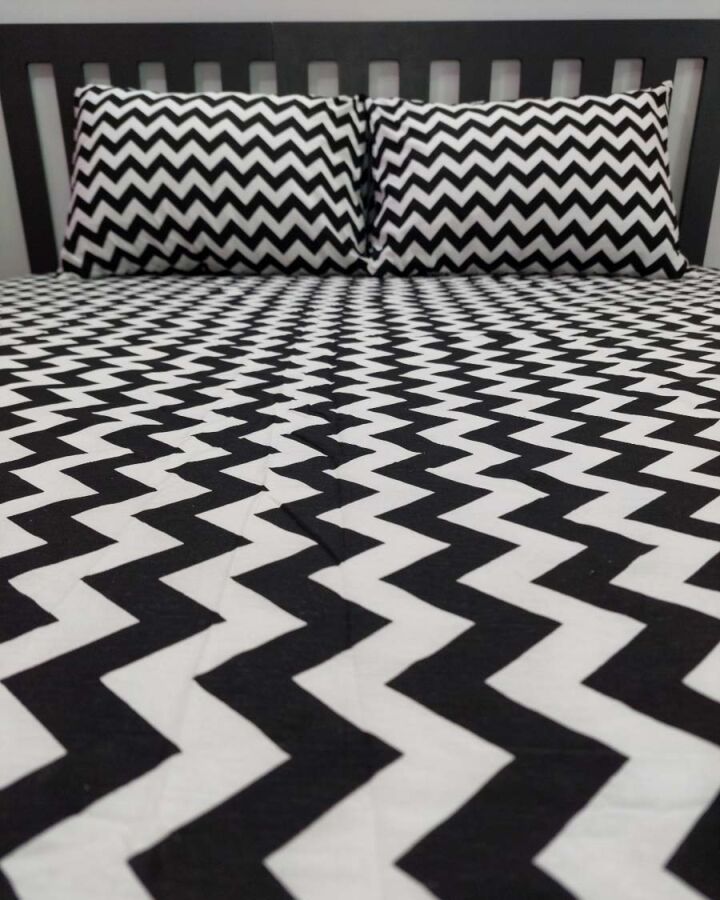 Zigzag Siyah Lastikli Çarşaf Seti Çift Kişilik | Komple Lastikli Solmaya Dayanıklı Yüksek Derinlik - 2
