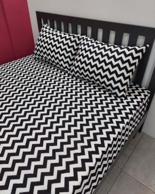 Zigzag Siyah Lastikli Çarşaf Seti Çift Kişilik | Komple Lastikli Solmaya Dayanıklı Yüksek Derinlik - 4