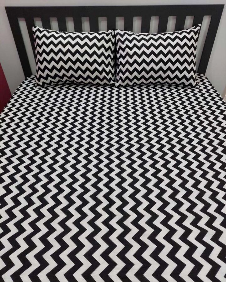 Zigzag Siyah Lastikli Çarşaf Seti Çift Kişilik | Komple Lastikli Solmaya Dayanıklı Yüksek Derinlik - 5