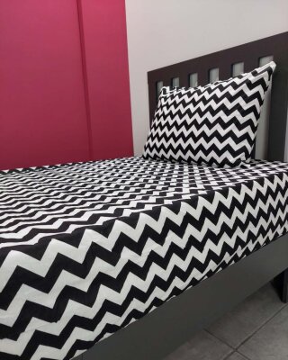 Zigzag Siyah Lastikli Çarşaf Seti Tek Kişilik | Kaymaz, Solmaya Dayanıklı - 4