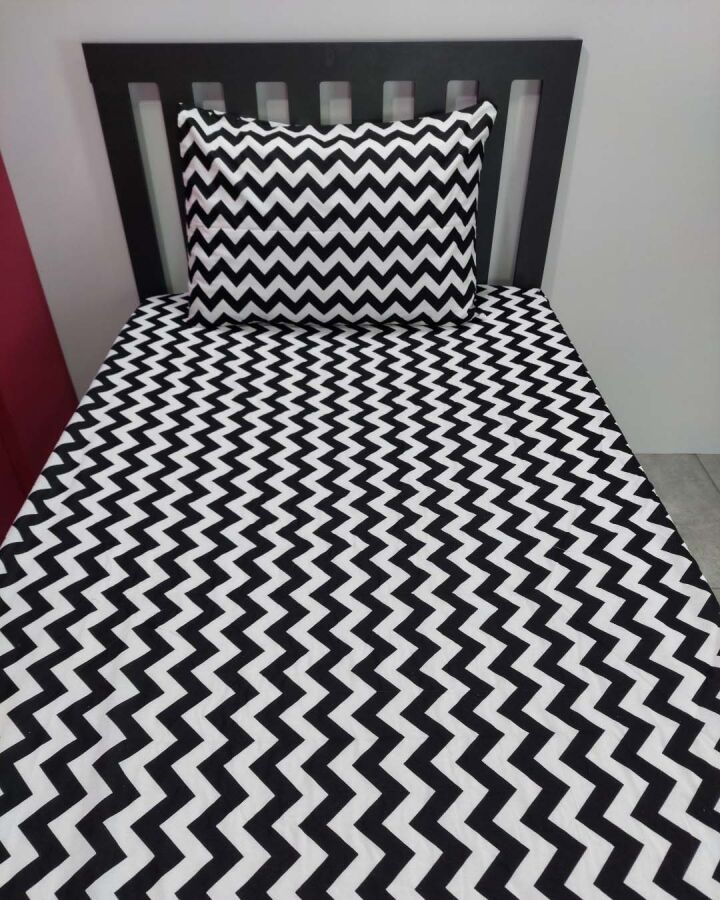 Zigzag Siyah Lastikli Çarşaf Seti Tek Kişilik | Kaymaz, Solmaya Dayanıklı - 5